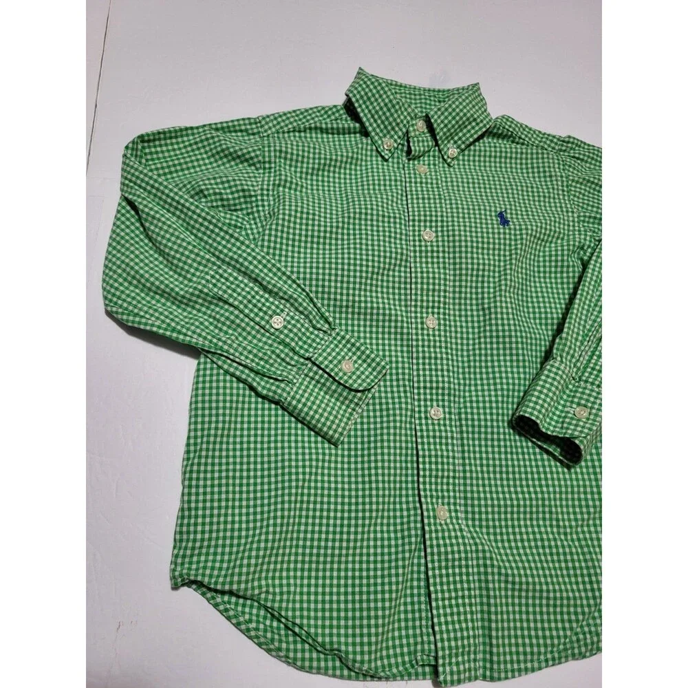 (#17) Polo Ralph Lauren Button Up Size Kid's 5 Green Check Plaid Long Sleeve